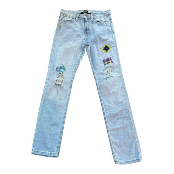 BDG Urban Outfitters Patch Jeans Light Wash High Rise Skinny Stretch Denim Jeans - Picture 2 of 15